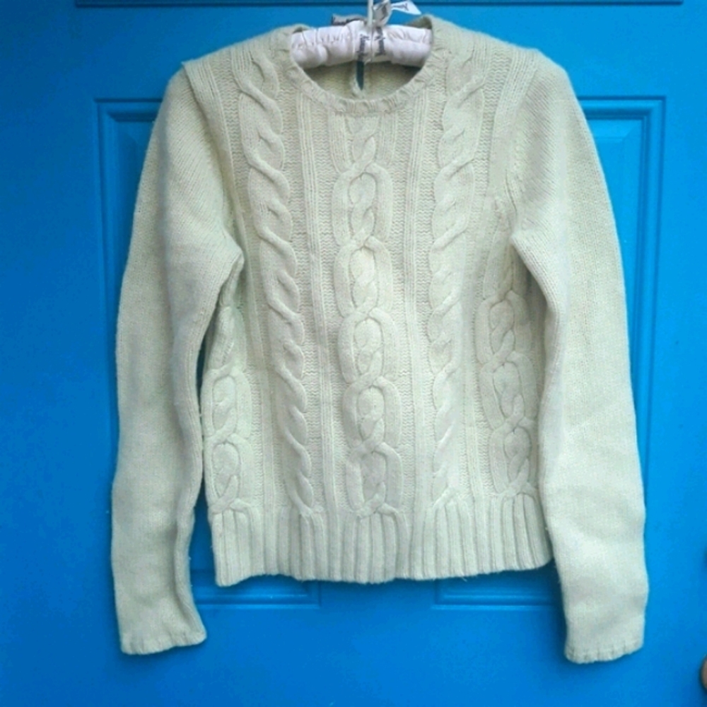Cashmere Wool Angora Sweater Cable Knit Sage Green